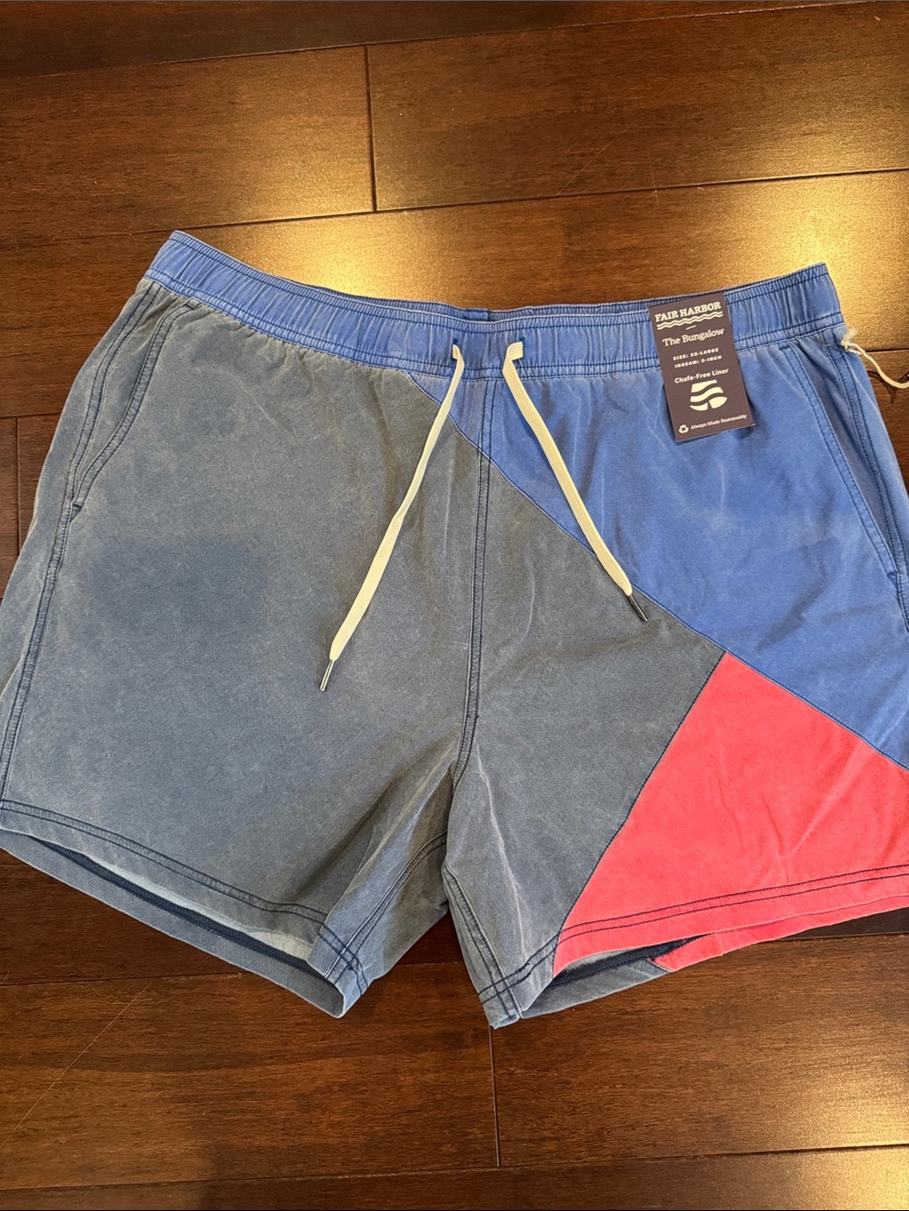 Fair Harbor Men's Colorblock Swim Trunks in Navy, Royal Blue & Red